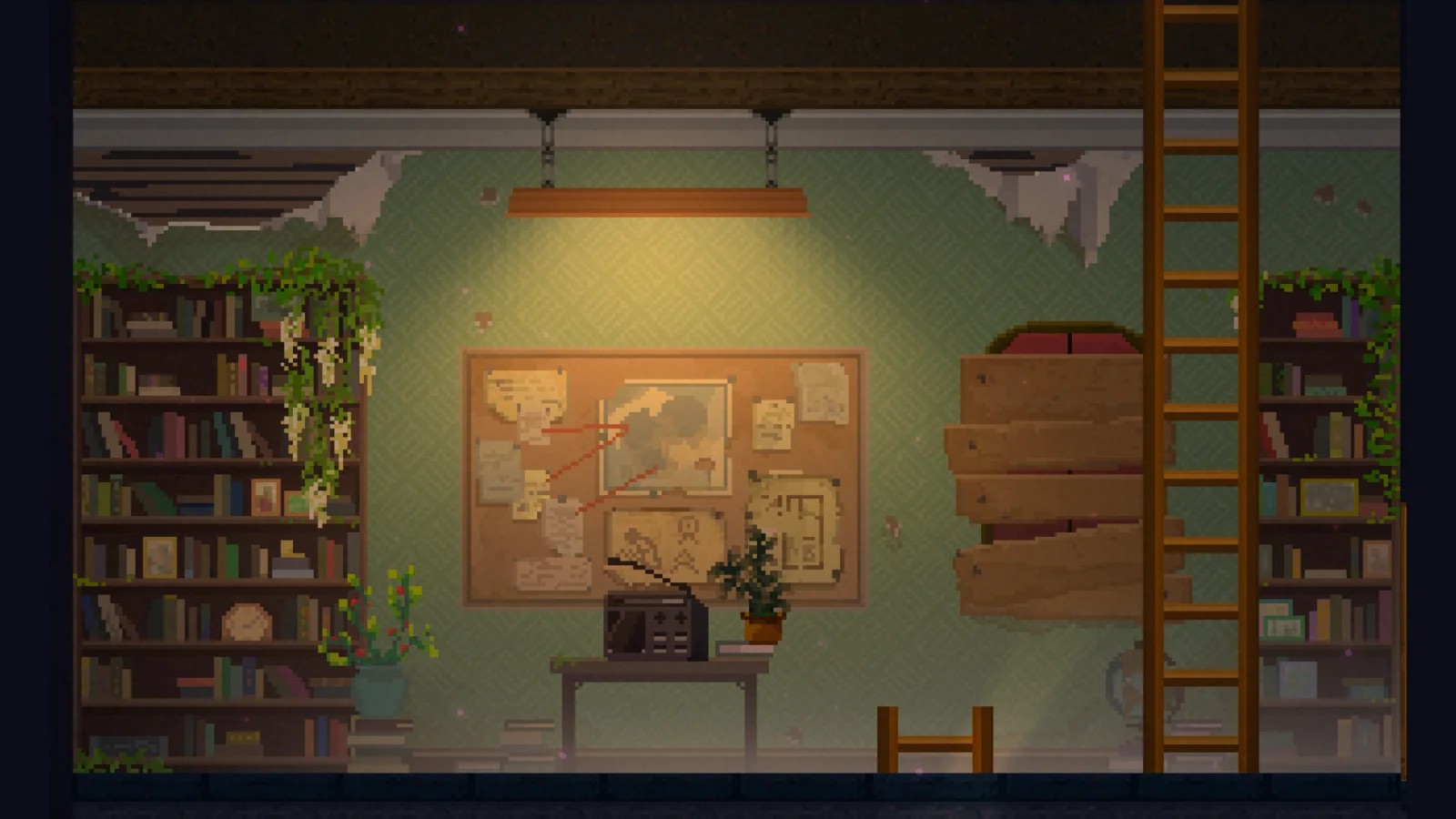 Nightbound environment: the study, with a radio.