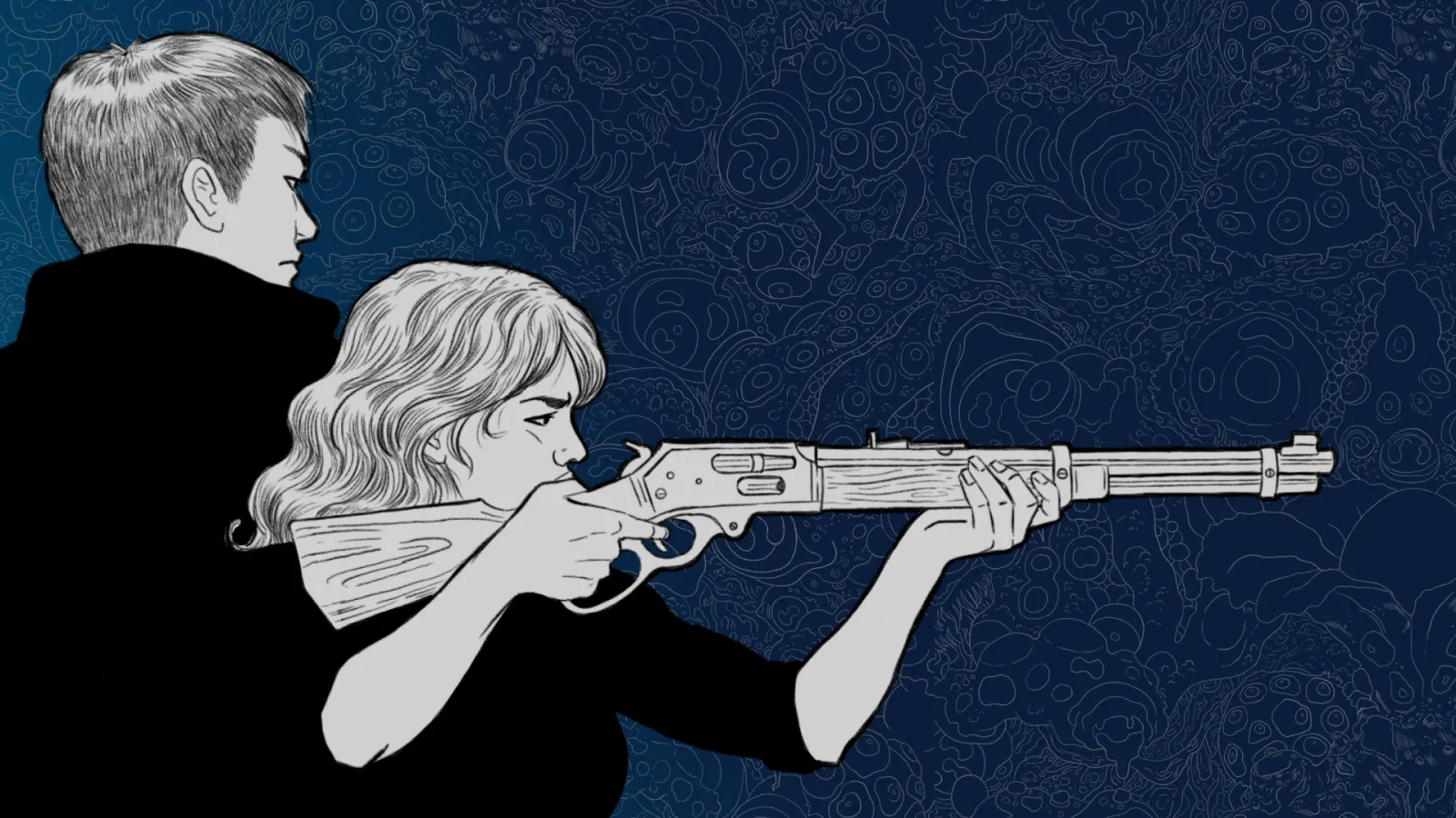 Nightbound key art, no logo: Jun and Loren with rifles.